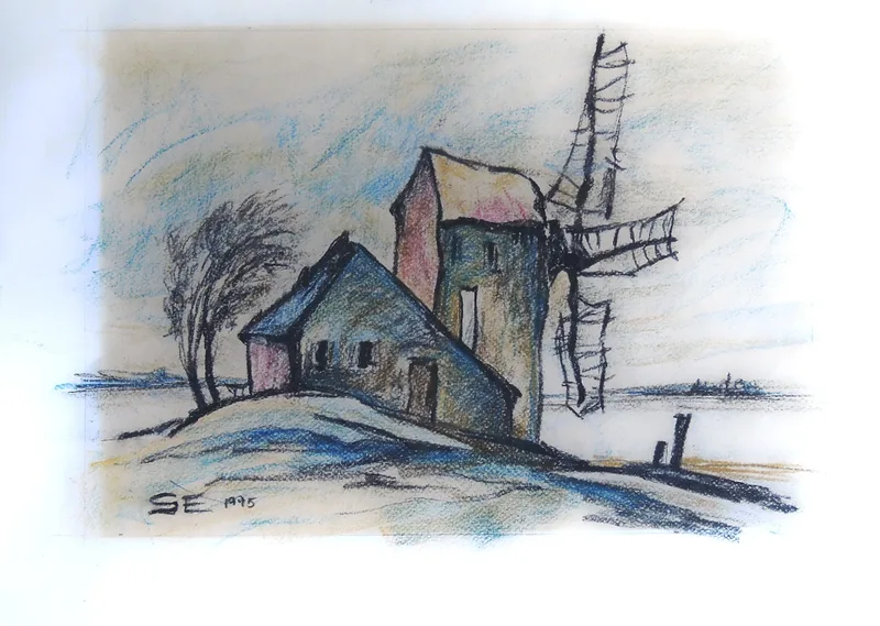 Emil Svaricek, Windmühle, Kreide