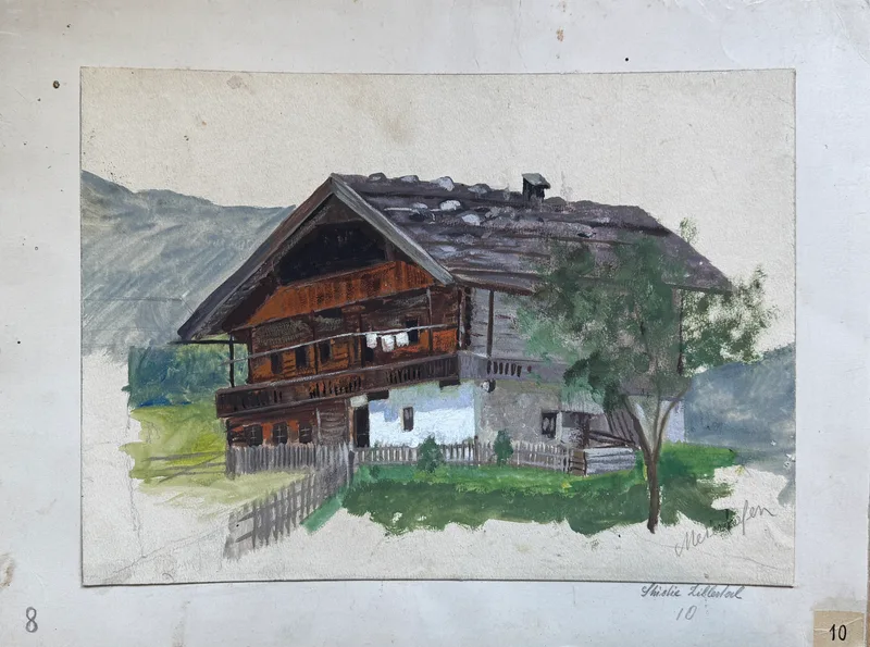 Josef Kafka, Bauernhof in Meierhofen/Zillertal (Tirol), Aquarell auf Papier