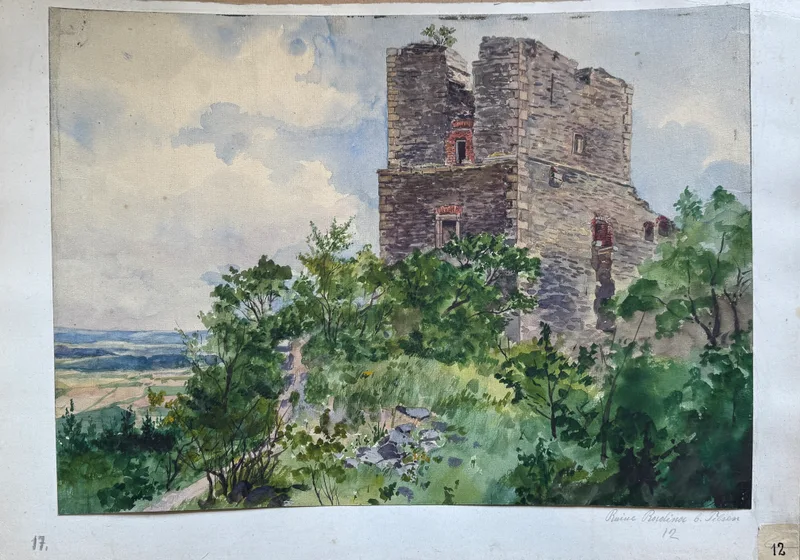 Josef Kafka, Ruine Rordiner bei Pilsen, Aquarell auf Papier