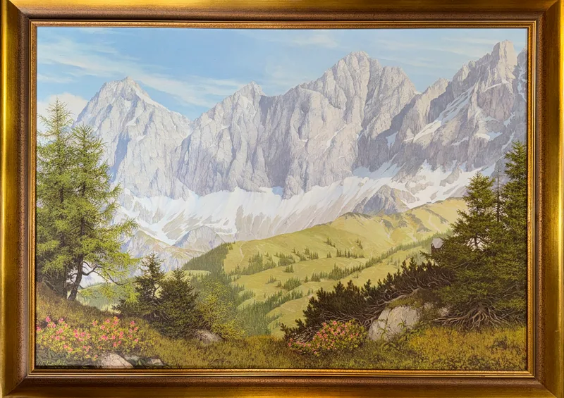 N. N., Dolomiten Rosengarten(?), Öl auf Leinwand